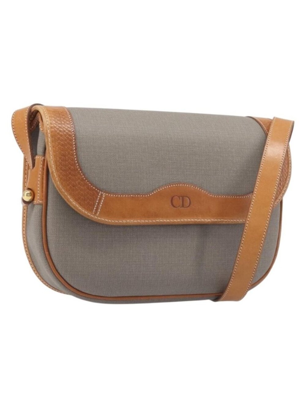 Authentic Christian Dior Shoulder Bag PVC Canvas Gray Gold